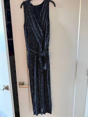 Talbots Petite Navy Jumpsuit with White Ring Print